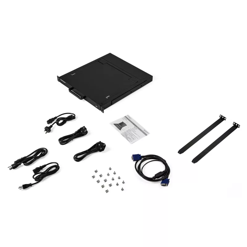 Consola KVM para rack StarTech.com – KVM VGA de porta única com monitor LCD de 17 polegadas para rack de servidor – Gaveta KVM LCD 1U universal totalmente equipada com cabos e hardware – Suporte USB – 50.000 MTBF