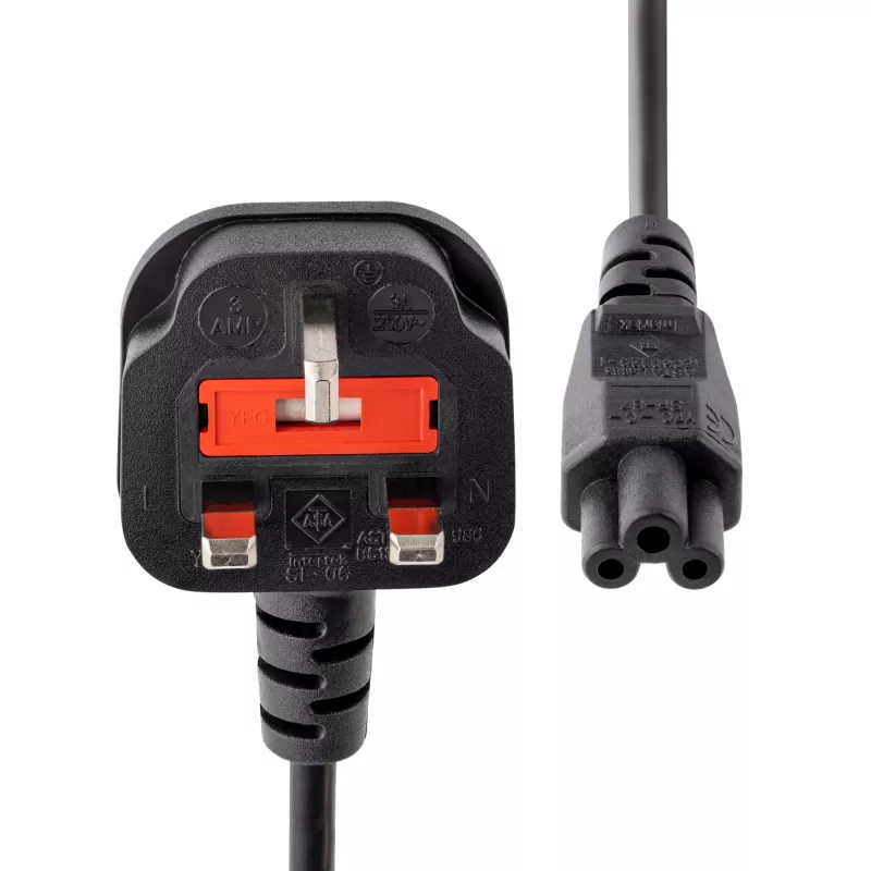 Cabo de alimentação para portátil UK StarTech.com 3ft (1 m), BS 1363 para C5 (trevo), 2,5A 250V, 18AWG, cabo de substituição para portátil UK, cabo de alimentação para impressora, cabo de carregamento para portátil, cabo de fonte de alimentação para portátil