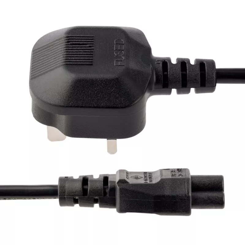 Cabo de alimentação para portátil UK StarTech.com 3ft (1 m), BS 1363 para C5 (trevo), 2,5A 250V, 18AWG, cabo de substituição para portátil UK, cabo de alimentação para impressora, cabo de carregamento para portátil, cabo de fonte de alimentação para portátil