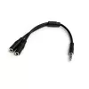 Adaptador de headset StarTech.com para headsets com fichas separadas de auscultador/microfone – 3,5 mm de 4 polos para 2x 3,5 mm de 3 polos ficha/conector fêmea