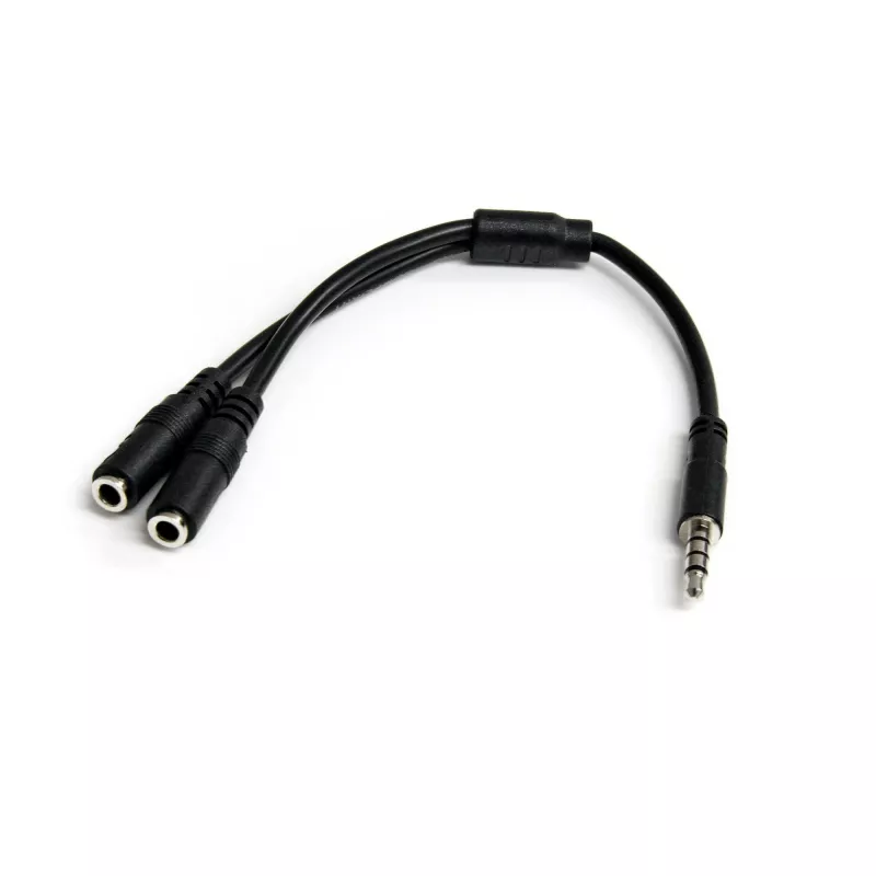 Adaptador de headset StarTech.com para headsets com fichas separadas de auscultador/microfone – 3,5 mm de 4 polos para 2x 3,5 mm de 3 polos ficha/conector fêmea