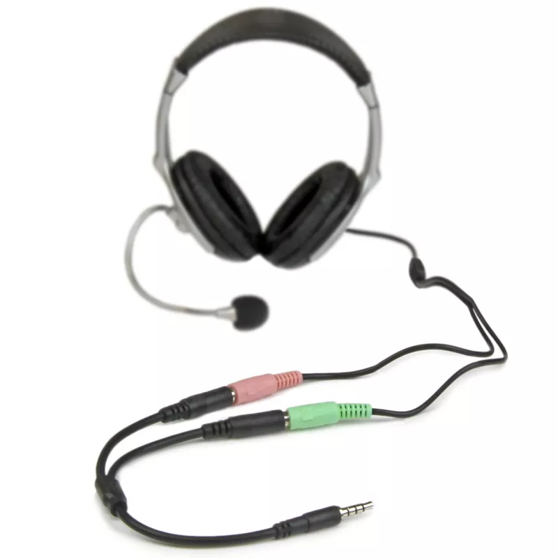 Adaptador de headset StarTech.com para headsets com fichas separadas de auscultador/microfone – 3,5 mm de 4 polos para 2x 3,5 mm de 3 polos ficha/conector fêmea