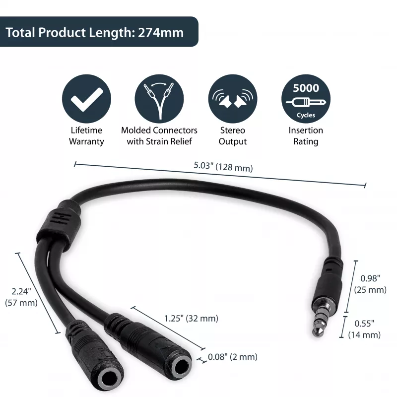 Adaptador de headset StarTech.com para headsets com fichas separadas de auscultador/microfone – 3,5 mm de 4 polos para 2x 3,5 mm de 3 polos ficha/conector fêmea