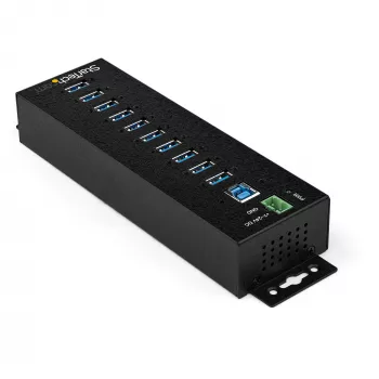 Hub USB 3.0 de 10 portas StarTech.com com fonte de alimentação – Hub USB-A industrial de metal com proteção ESD e contra sobretensão de 350 W – Montagem em calha DIN/parede/mesa – Hub High-Speed USB 3.2 Gen 1 (5 Gbit/s)