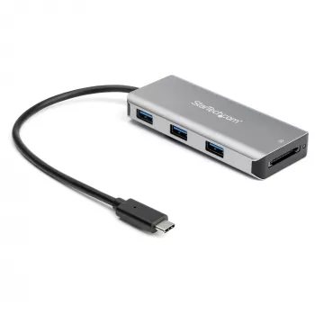 Hub USB-C de 3 portas 10 Gbit/s StarTech.com com leitor de cartões SD – 3x USB-A e 1x slot SD – Hub adaptador USB 3.1/3.2 Gen 2 Type-C portátil – Hub para portátil – alimentado pelo barramento – compatível com Thunderbolt 3
