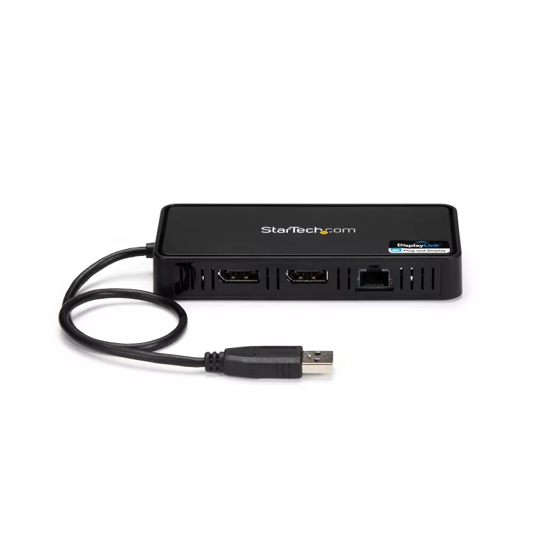 Mini-dock USB 3.0 StarTech.com – docking station USB-A de monitor duplo com vídeo DisplayPort 4K 60Hz e Gigabit Ethernet – cabo de 30 cm – adaptador portátil USB 3.1 Gen 1 Type-A para portátil