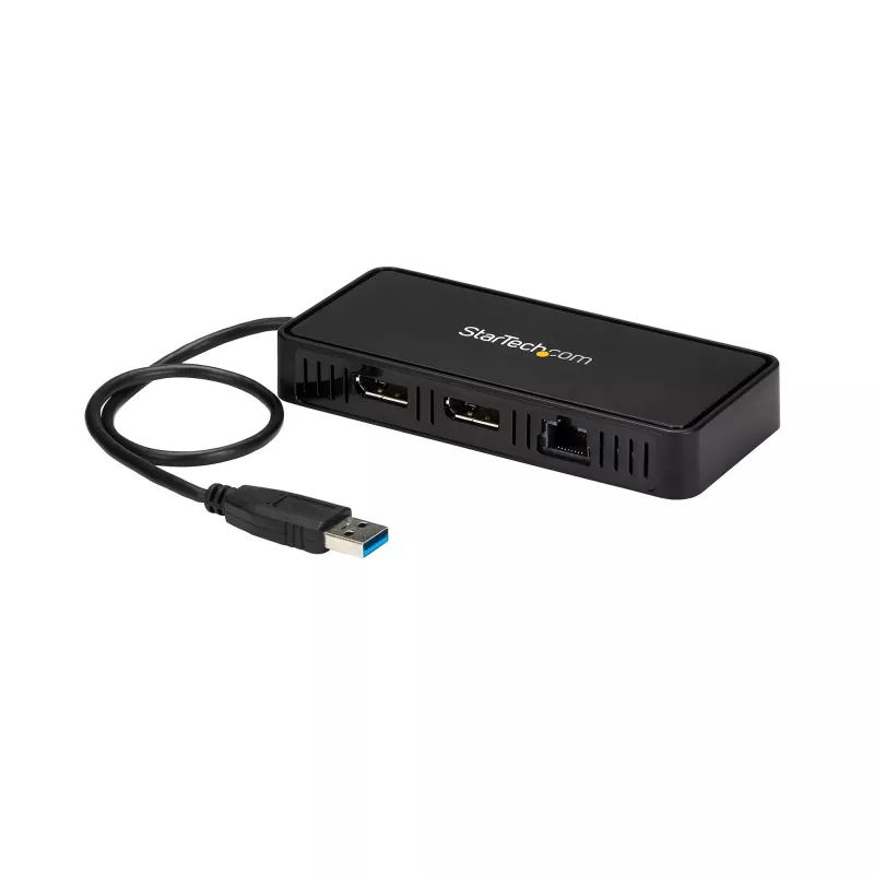 Mini-dock USB 3.0 StarTech.com – docking station USB-A de monitor duplo com vídeo DisplayPort 4K 60Hz e Gigabit Ethernet – cabo de 30 cm – adaptador portátil USB 3.1 Gen 1 Type-A para portátil
