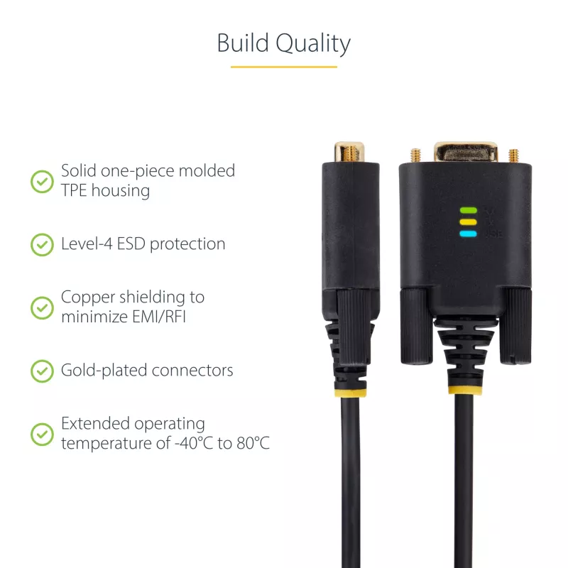 Cabo adaptador StarTech.com 3 m USB para série, retenção COM, parafusos/porcas substituíveis, USB-A para DB9 RS232, CI FTDI, proteção ESD, Windows/macOS/Linux