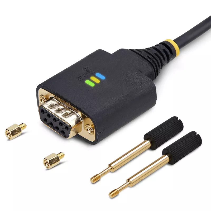 Cabo adaptador StarTech.com 1m USB para série null modem, parafusos/porcas DB9 substituíveis, retenção COM, USB-A para RS232, FTDI, proteção ESD nível 4, Windows/macOS/ChromeOS/Linux – construção robusta em TPE
