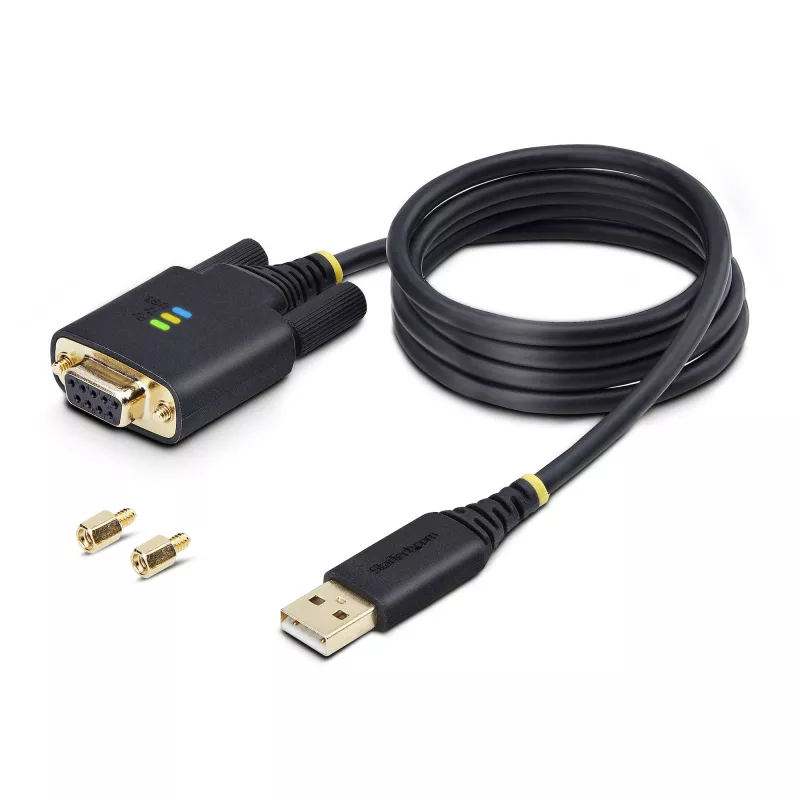 Cabo adaptador StarTech.com 1m USB para série null modem, parafusos/porcas DB9 substituíveis, retenção COM, USB-A para RS232, FTDI, proteção ESD nível 4, Windows/macOS/ChromeOS/Linux – construção robusta em TPE