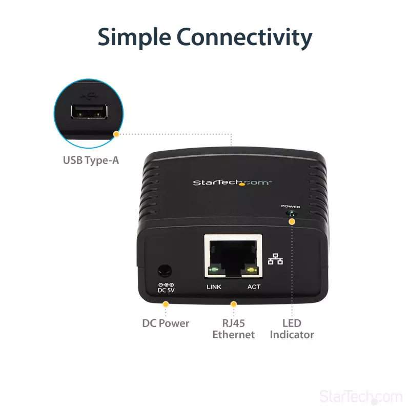 Servidor de impressão LPR de rede Ethernet 10/100Mbps para USB 2.0 StarTech.com