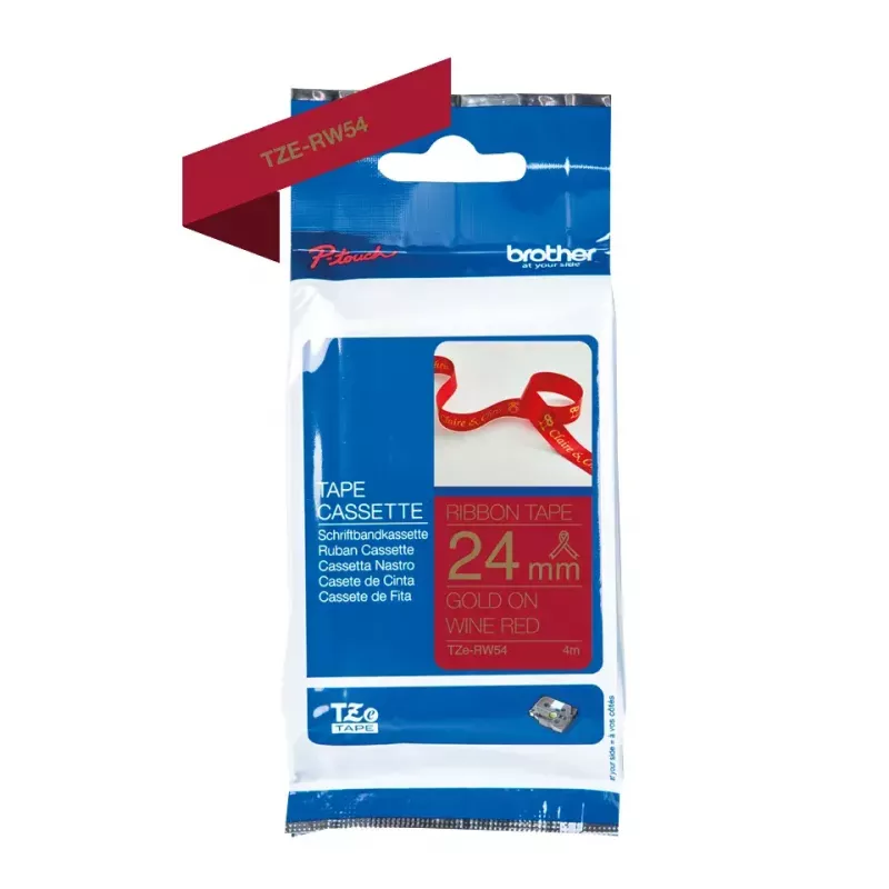 Fita de etiquetagem Brother TZE-RW54 dourado sobre vermelho