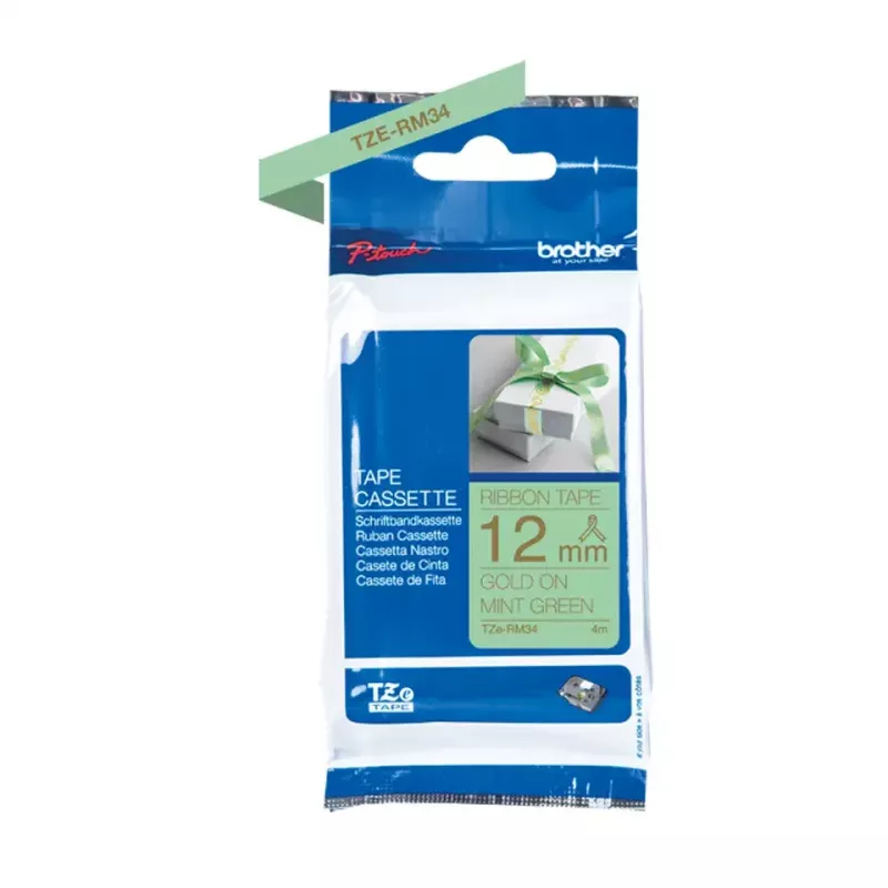 Fita de etiquetagem Brother TZE-RM34 dourado sobre verde menta