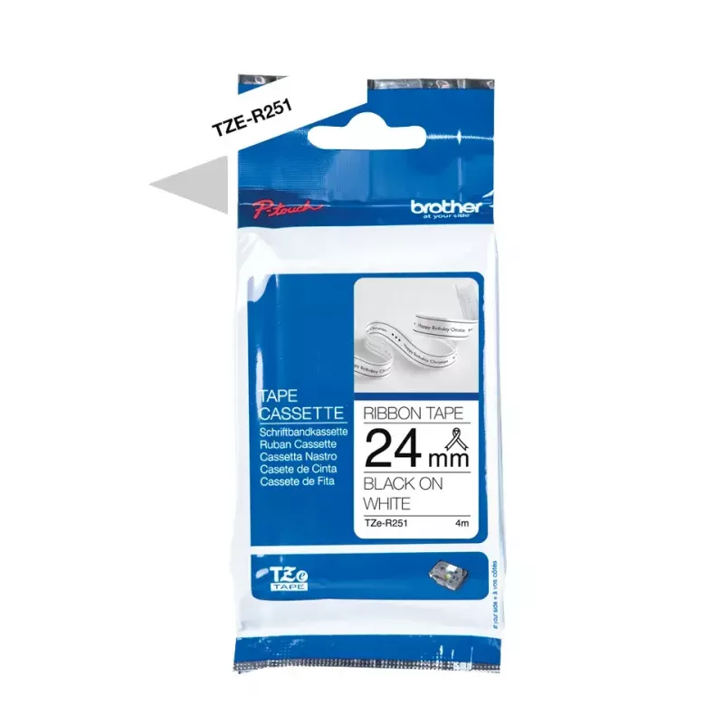 Fita de etiquetagem Brother TZE-R251 preto sobre branco