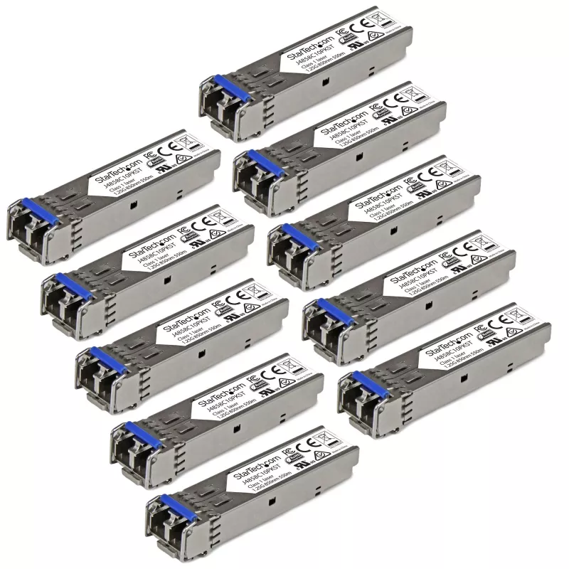 StarTech.com J4859C10PKST módulo transcetor SFP compatível com HPE J4859C, 1000BASE-LX, Gigabit Ethernet, SM/MM LC, 10 km / 550 m, 1310 nm, DDM, pack de 10