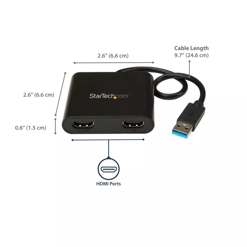 Adaptador USB 3.0 para HDMI duplo StarTech.com, conversor USB para 2x monitor HDMI para Windows (sem suporte para macOS/ChromeOS/Linux) - TAA