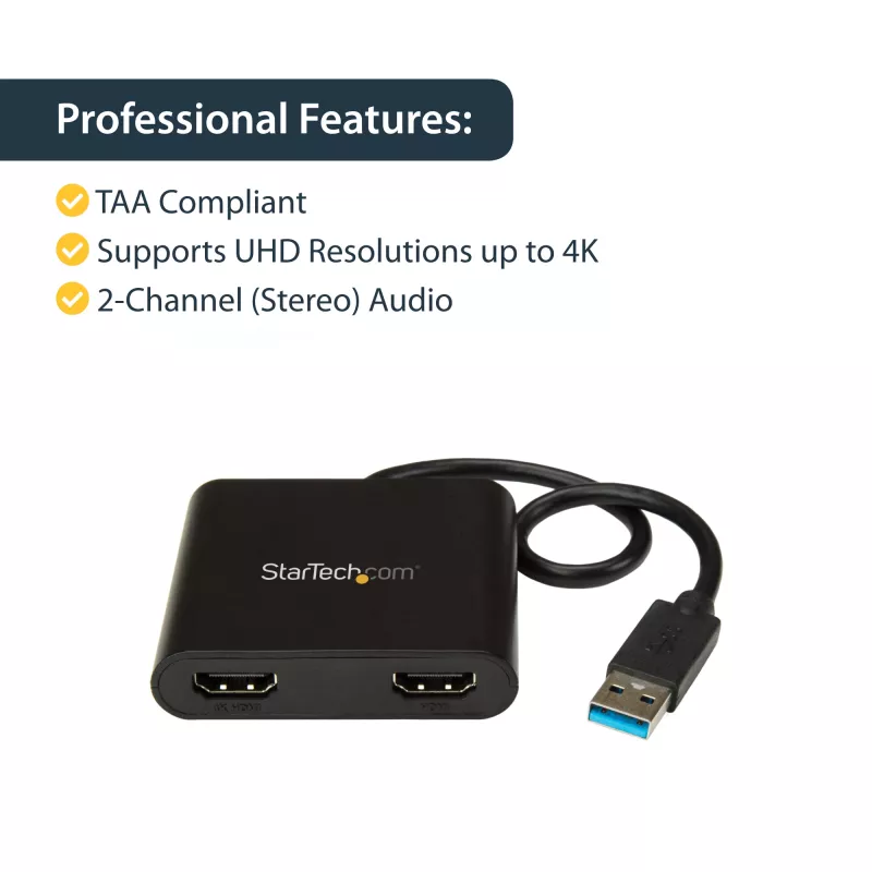 Adaptador USB 3.0 para HDMI duplo StarTech.com, conversor USB para 2x monitor HDMI para Windows (sem suporte para macOS/ChromeOS/Linux) - TAA