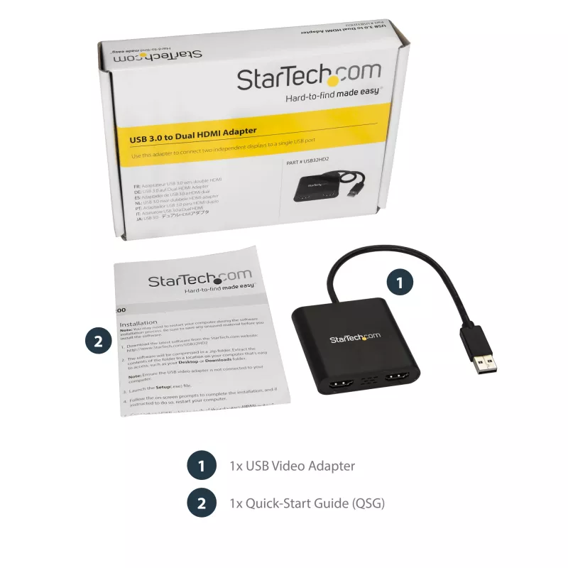 Adaptador USB 3.0 para HDMI duplo StarTech.com, conversor USB para 2x monitor HDMI para Windows (sem suporte para macOS/ChromeOS/Linux) - TAA