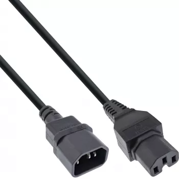 Extensão de cabo de alimentação InLine, conector de aparelho IEC-C15/IEC-C14 reto, 3 m