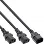 Cabo de alimentação em Y InLine tipo F alemão 1x IEC-C14 para 2x IEC-C13 1m