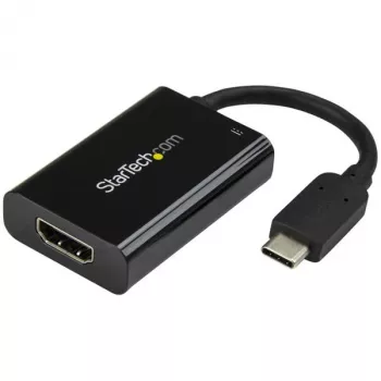 Adaptador StarTech.com USB-C para HDMI 2.0 com Power Delivery - Conversor de vídeo USB Type-C para HDMI 4K 60Hz - Porta de carregamento pass-through 60W PD - Compatível com Thunderbolt 3 - Preto