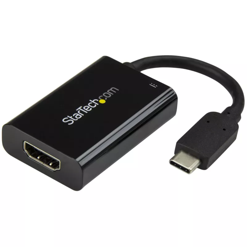 Adaptador StarTech.com USB-C para HDMI 2.0 com Power Delivery - Conversor de vídeo USB Type-C para HDMI 4K 60Hz - Porta de carregamento pass-through 60W PD - Compatível com Thunderbolt 3 - Preto