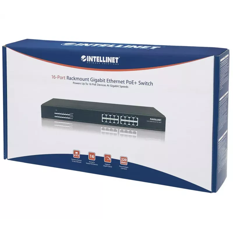 Switch não gerido Intellinet 16 portas Gigabit Ethernet PoE+