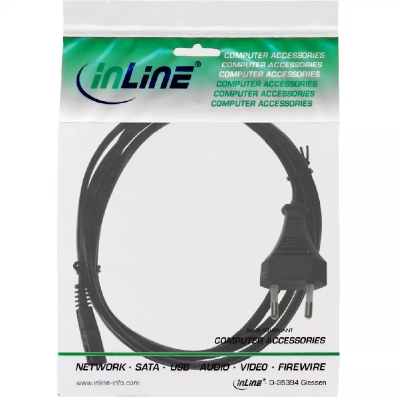Cabo de alimentação InLine, ficha Euro / ficha Euro8, preto, 1,5 m