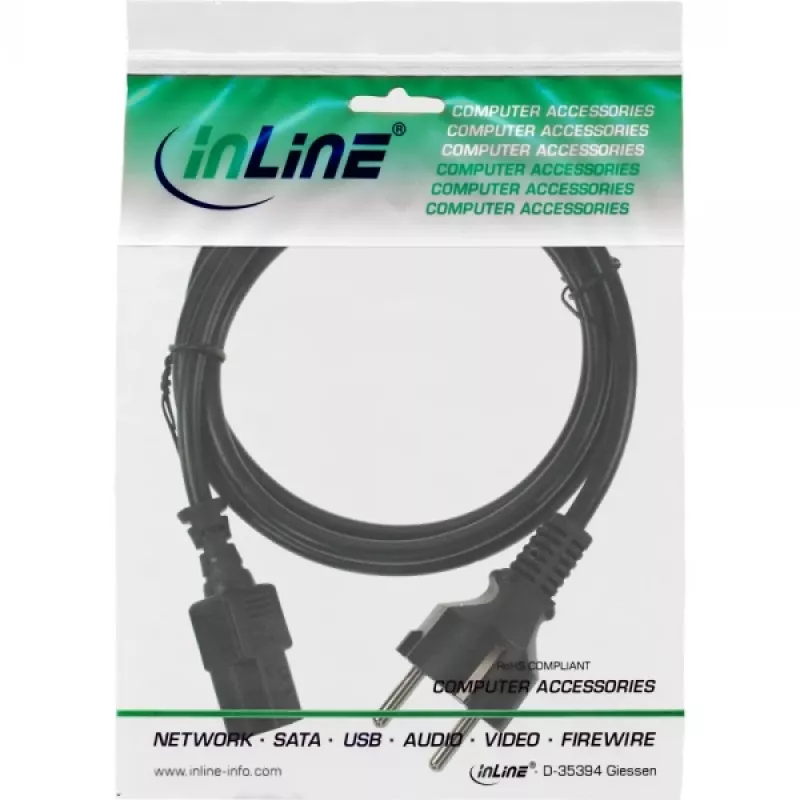 Cabo de alimentação InLine, CEE 7/7 reto / ficha IEC C13 de 3 polos, preto, 1,5 m