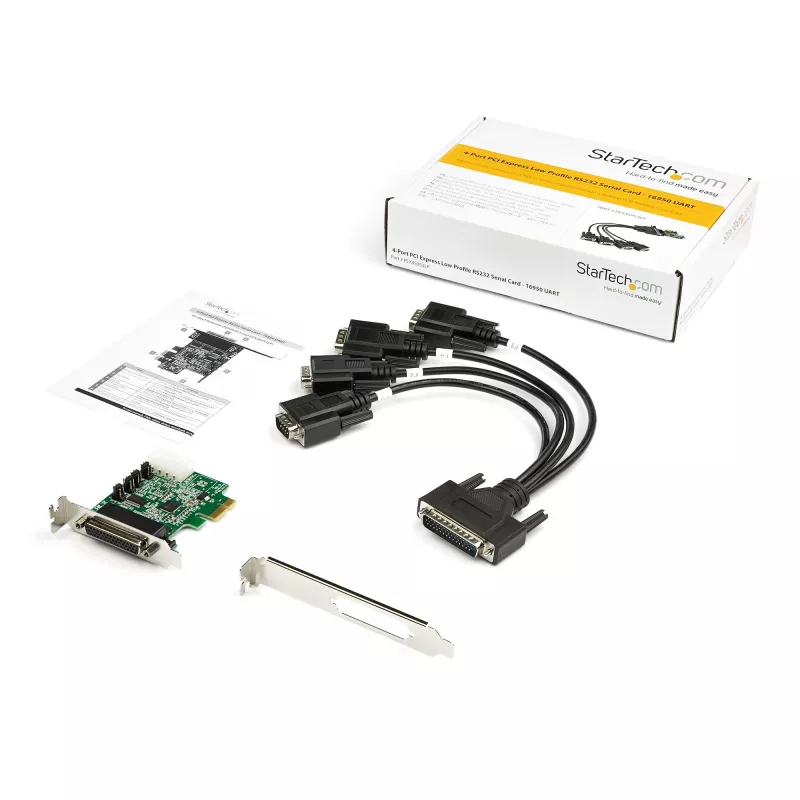Placa adaptadora série RS232 PCI Express de 4 portas StarTech.com – placa controladora host série RS232 PCIe – PCIe para série DB9 – UART 16950 – placa de expansão low-profile – Windows/Linux – TAA