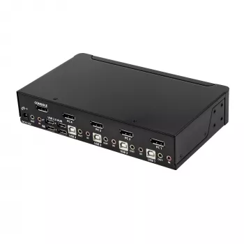Comutador KVM DisplayPort de 4 portas StarTech.com – 4K 60 Hz – ecrã único – comutador KVM USB DP 1.2 UHD de porta dupla com hub USB 2.0 e áudio integrados – Dell, HP, Apple, Lenovo – conforme TAA
