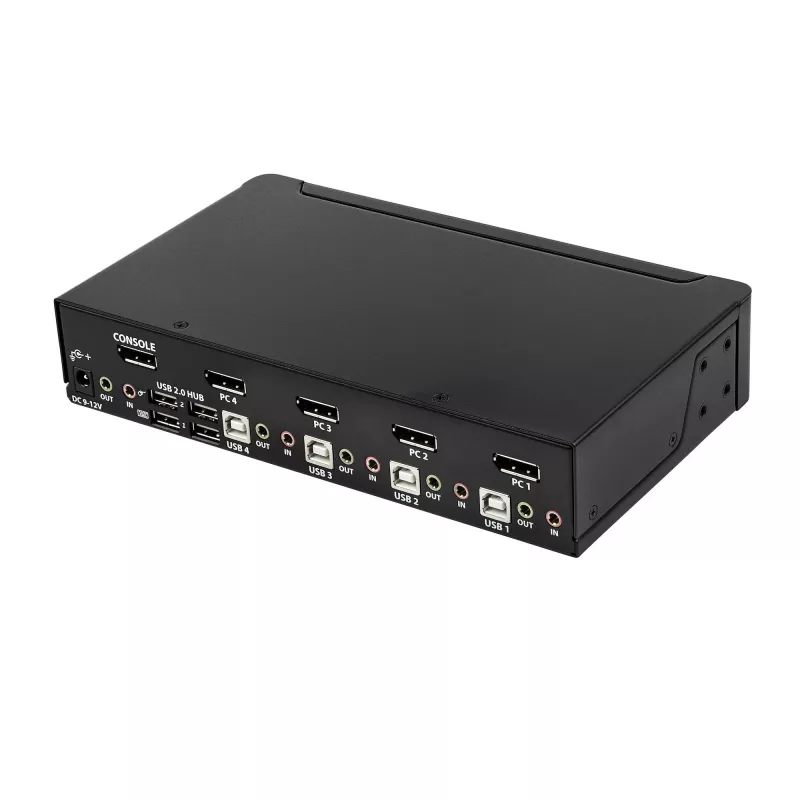 Comutador KVM DisplayPort de 4 portas StarTech.com – 4K 60 Hz – ecrã único – comutador KVM USB DP 1.2 UHD de porta dupla com hub USB 2.0 e áudio integrados – Dell, HP, Apple, Lenovo – conforme TAA