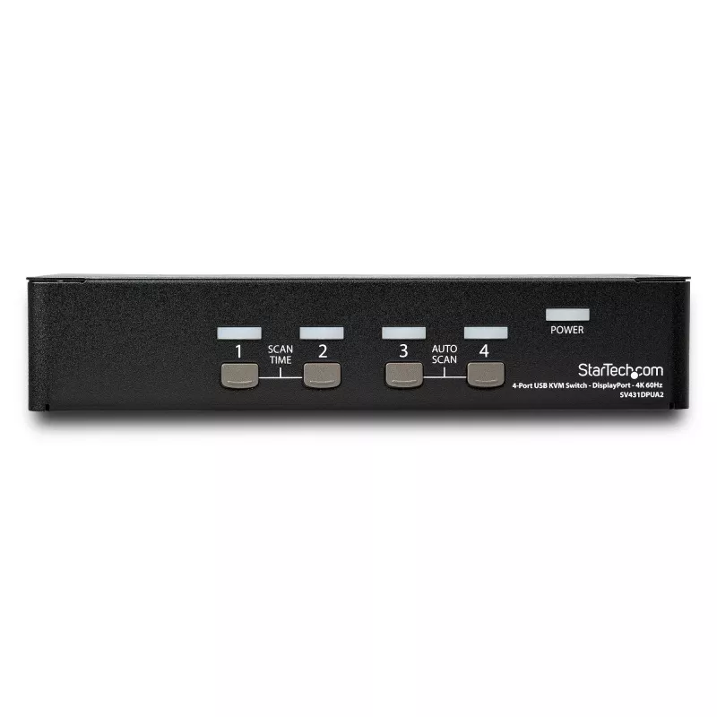 Comutador KVM DisplayPort de 4 portas StarTech.com – 4K 60 Hz – ecrã único – comutador KVM USB DP 1.2 UHD de porta dupla com hub USB 2.0 e áudio integrados – Dell, HP, Apple, Lenovo – conforme TAA
