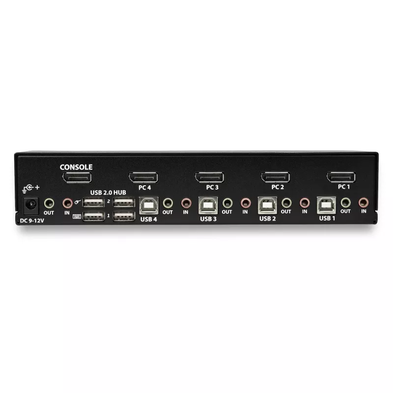 Comutador KVM DisplayPort de 4 portas StarTech.com – 4K 60 Hz – ecrã único – comutador KVM USB DP 1.2 UHD de porta dupla com hub USB 2.0 e áudio integrados – Dell, HP, Apple, Lenovo – conforme TAA