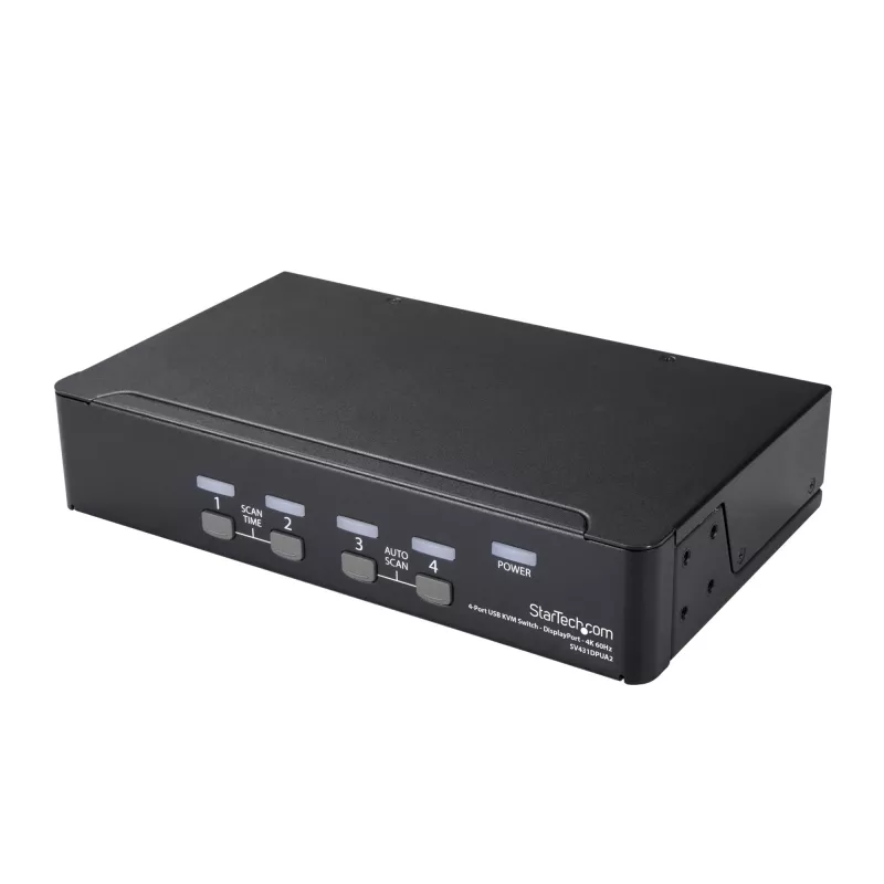 Comutador KVM DisplayPort de 4 portas StarTech.com – 4K 60 Hz – ecrã único – comutador KVM USB DP 1.2 UHD de porta dupla com hub USB 2.0 e áudio integrados – Dell, HP, Apple, Lenovo – conforme TAA