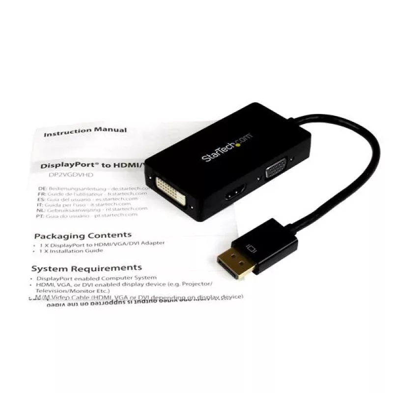 Adaptador A/V de viagem StarTech.com: conversor 3-em-1 DisplayPort para VGA, DVI ou HDMI