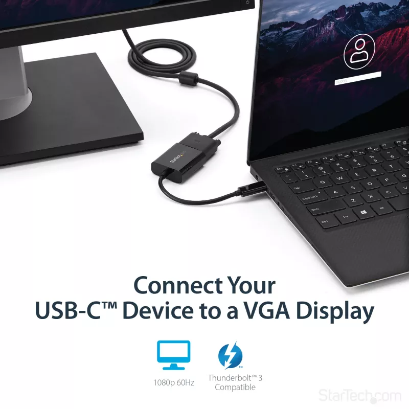 Adaptador USB-C para VGA StarTech.com - preto - 1080p - conversor de vídeo para o seu MacBook Pro - dongle USB C para VGA - versão atualizada é CDP2VGAEC