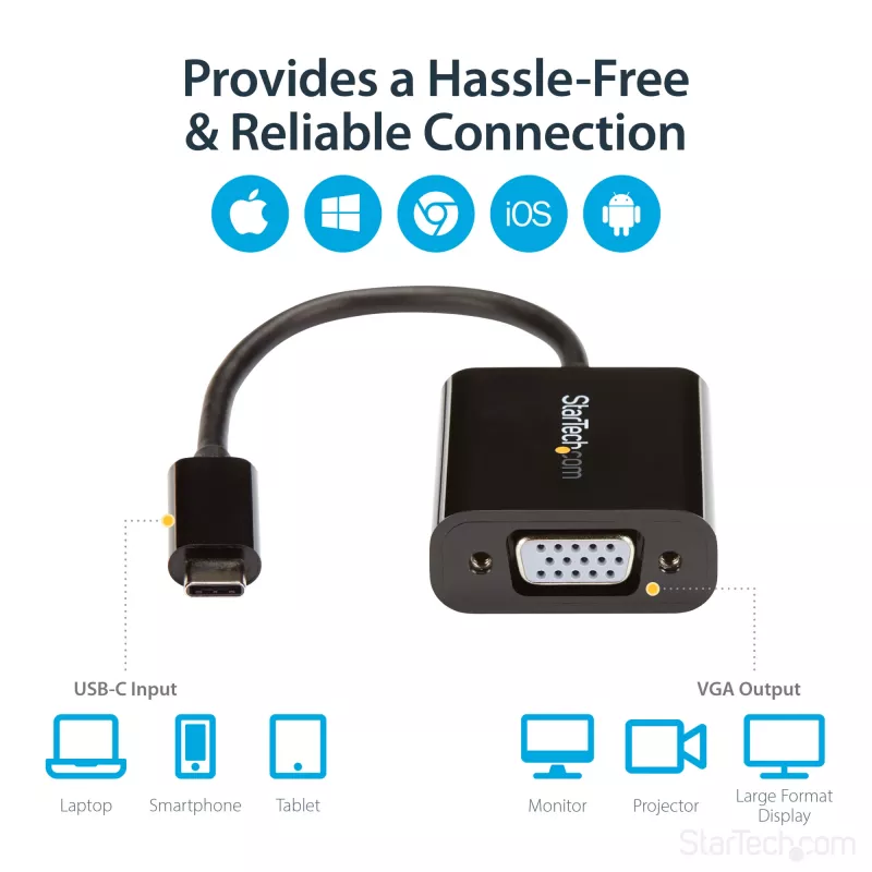 Adaptador USB-C para VGA StarTech.com - preto - 1080p - conversor de vídeo para o seu MacBook Pro - dongle USB C para VGA - versão atualizada é CDP2VGAEC