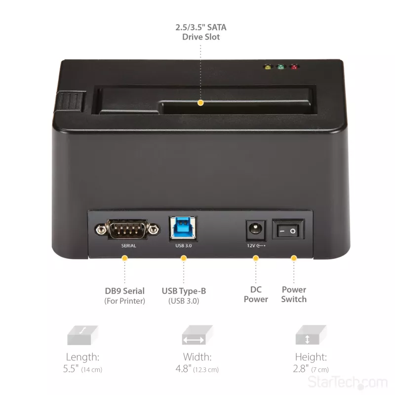 Apagador de disco rígido de baía única StarTech.com, sanitizador HDD/SSD autónomo, USB 3.0 para SATA II (3 Gbit/s), 9 modos de apagamento, visor LCD, dock sanitizador de disco rígido com apagamento seguro, porta de impressora DB-9, conforme TAA