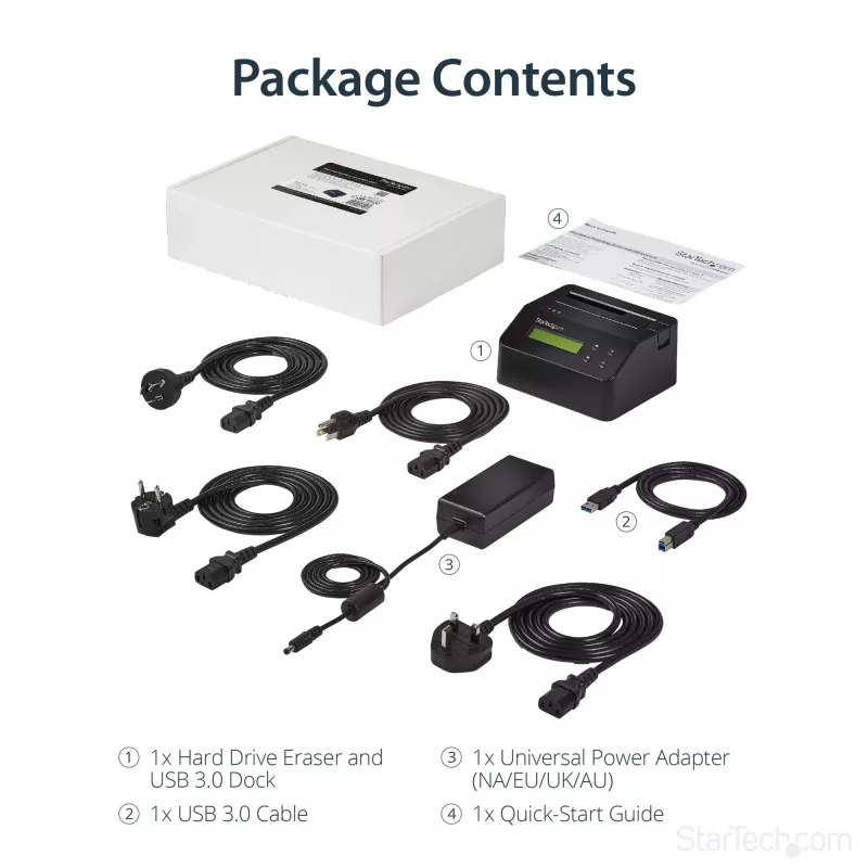 Apagador de disco rígido de baía única StarTech.com, sanitizador HDD/SSD autónomo, USB 3.0 para SATA II (3 Gbit/s), 9 modos de apagamento, visor LCD, dock sanitizador de disco rígido com apagamento seguro, porta de impressora DB-9, conforme TAA