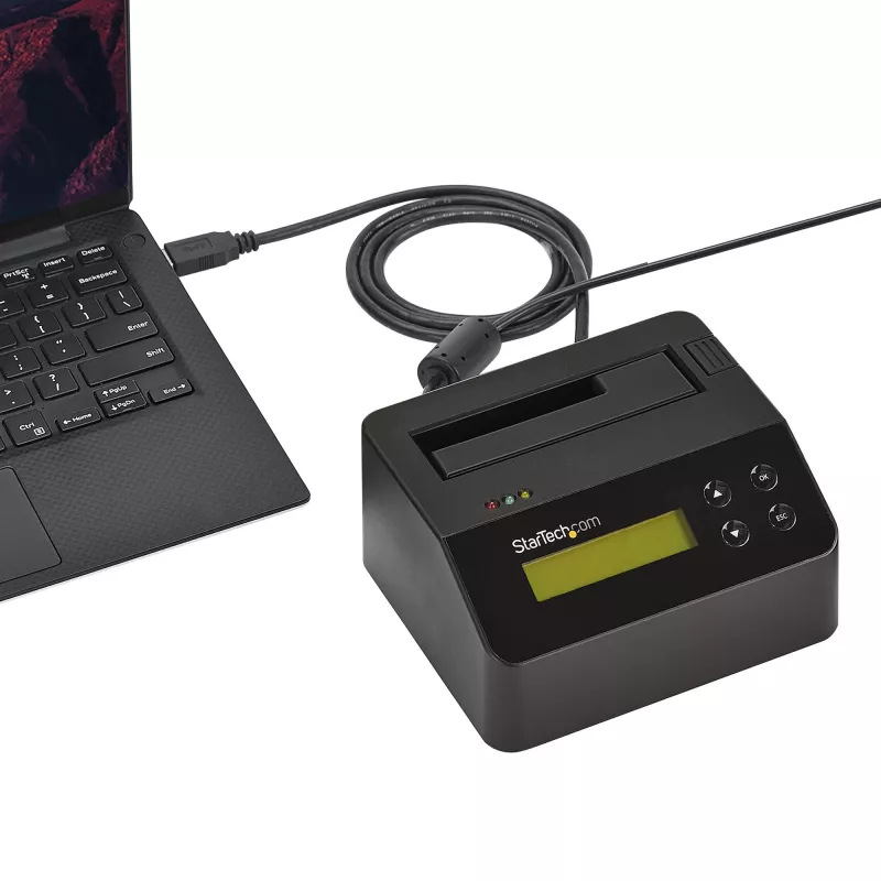 Apagador de disco rígido de baía única StarTech.com, sanitizador HDD/SSD autónomo, USB 3.0 para SATA II (3 Gbit/s), 9 modos de apagamento, visor LCD, dock sanitizador de disco rígido com apagamento seguro, porta de impressora DB-9, conforme TAA