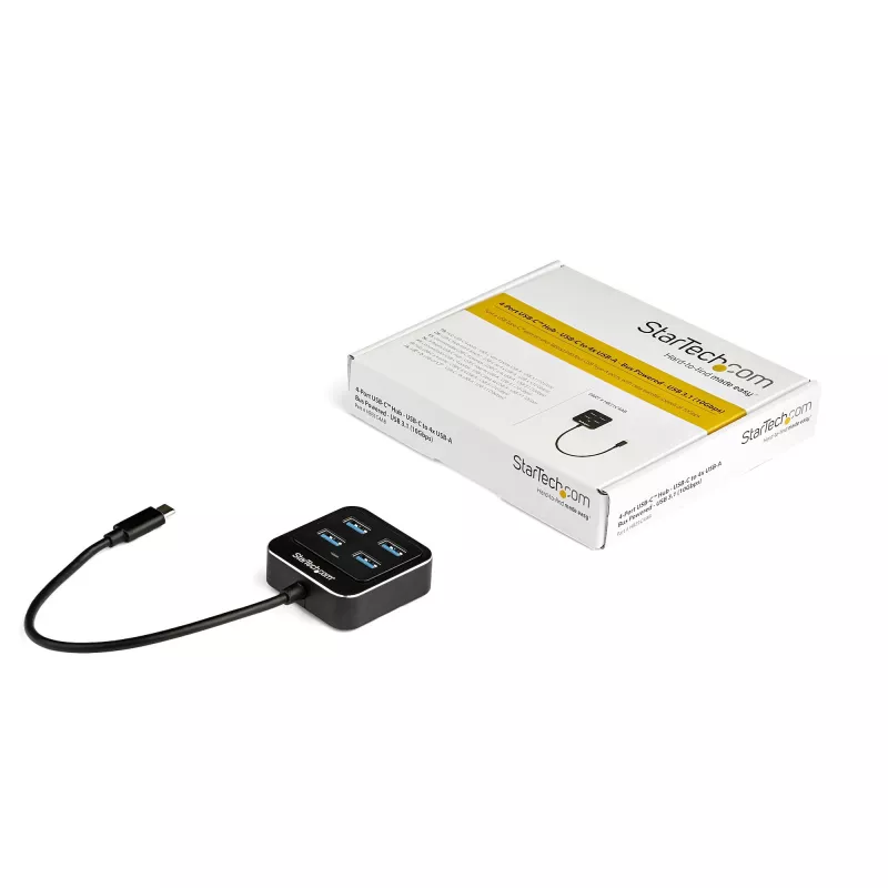 Hub USB C de 4 portas StarTech.com – USB-C para 4 portas USB-A – SuperSpeed 10 Gbit/s hub USB 3.2 Gen 2 Type-C – alimentado por bus USB – hub adaptador USB-C para USB portátil/compacto para portátil – alumínio