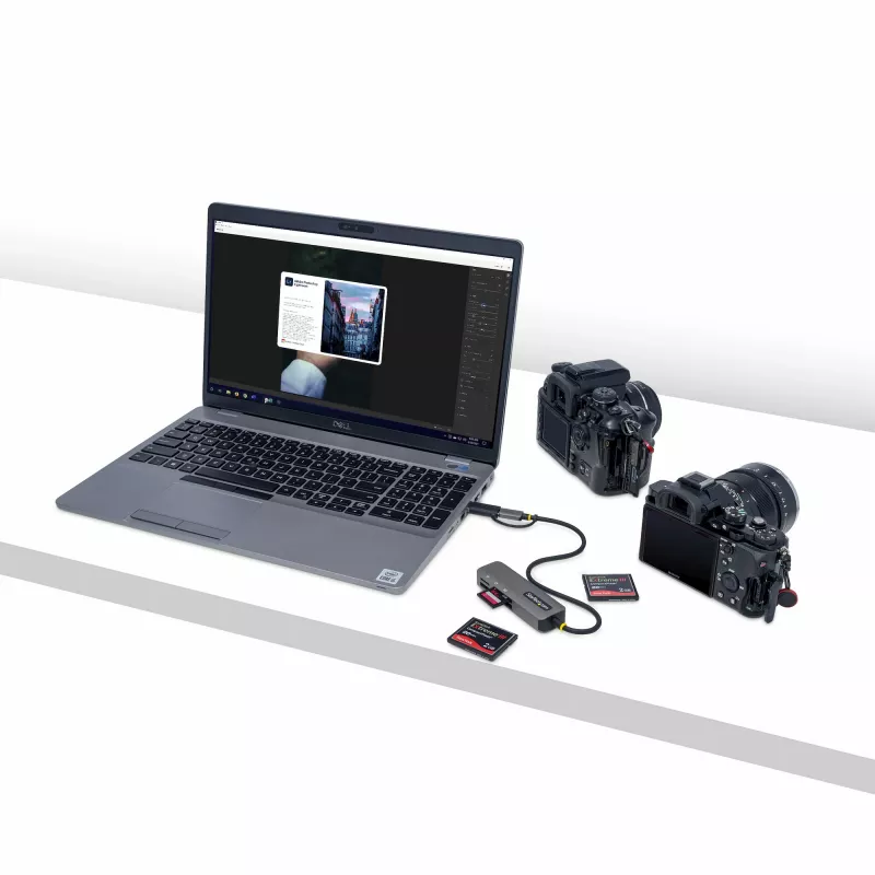 StarTech.com FCREADMICRO3V2 leitor de cartões de memória multimédia USB 3.0, SD/microSD/CompactFlash, USB-C com adaptador USB-A, 5 Gbps