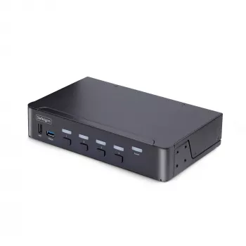 StarTech.com Comutador KVM DisplayPort de 4 portas, 8K 60Hz / 4K 144Hz, ecrã único, DP 1.4, 2 portas USB 3.0, 4 portas USB 2.0 HID, comutação por botão e tecla de atalho, conforme TAA - independente do sistema operativo, caixa metálica