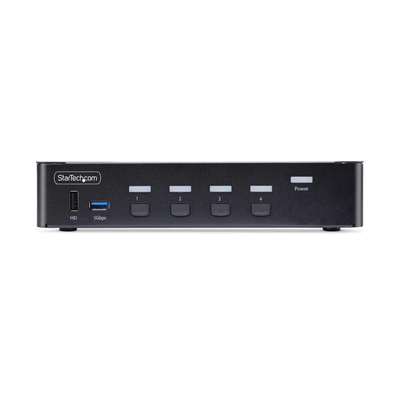 StarTech.com Comutador KVM DisplayPort de 4 portas, 8K 60Hz / 4K 144Hz, ecrã único, DP 1.4, 2 portas USB 3.0, 4 portas USB 2.0 HID, comutação por botão e tecla de atalho, conforme TAA - independente do sistema operativo, caixa metálica