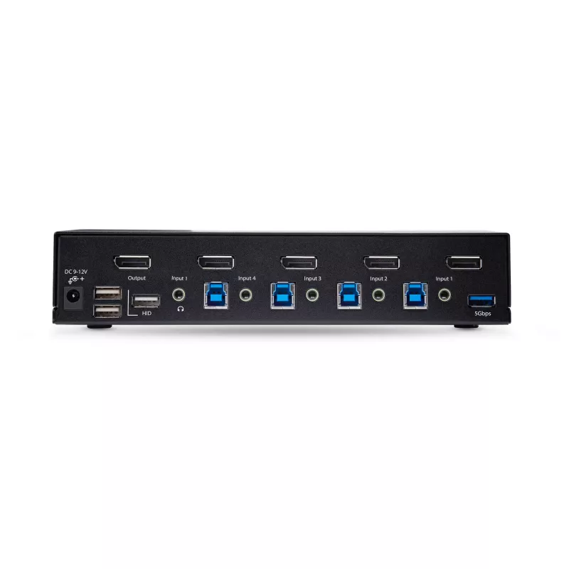 StarTech.com Comutador KVM DisplayPort de 4 portas, 8K 60Hz / 4K 144Hz, ecrã único, DP 1.4, 2 portas USB 3.0, 4 portas USB 2.0 HID, comutação por botão e tecla de atalho, conforme TAA - independente do sistema operativo, caixa metálica