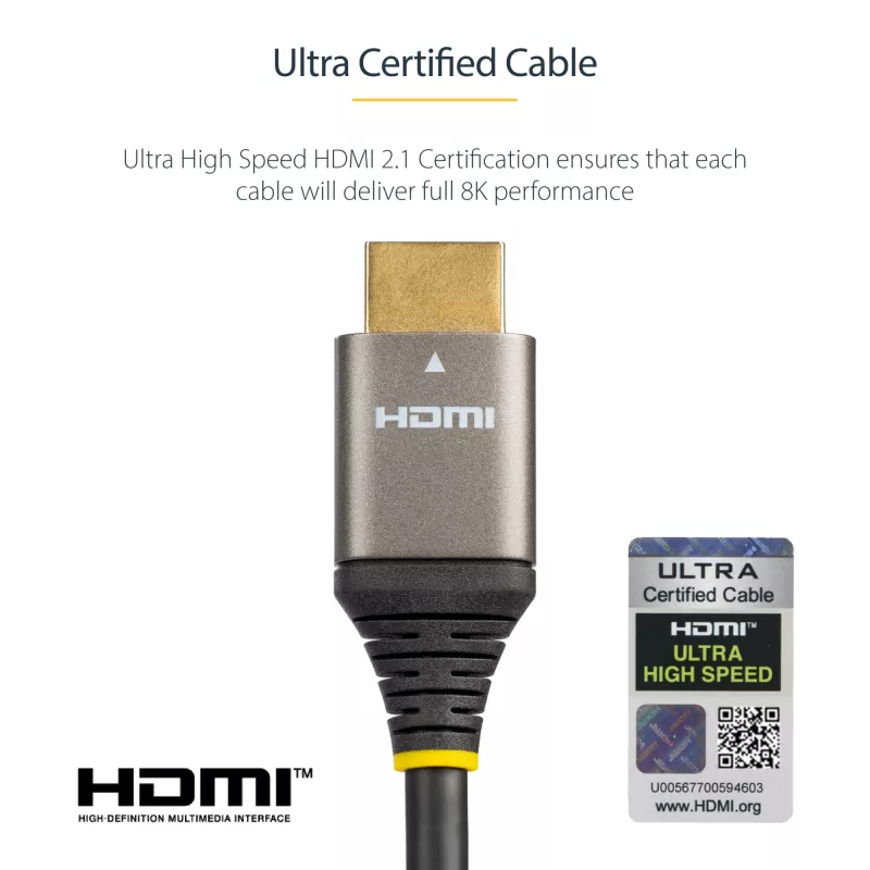 StarTech.com Cabo HDMI 2.1 de 12ft (4m) 8K - Cabo HDMI Ultra High Speed certificado 48 Gbit/s - 8K 60Hz/4K 120Hz HDR10+ eARC - Cabo HDMI Ultra HD 8K - Monitor/TV/Display - Revestimento TPE flexível