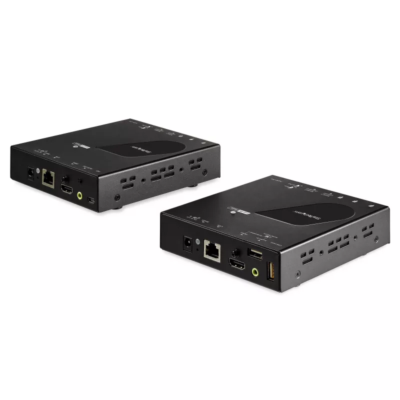 StarTech.com Extensor KVM HDMI sobre rede IP - 4K 30Hz HDMI 2.0 e USB sobre IP LAN ou cabo Ethernet Cat5e/Cat6 (100m/330ft) - Kit extensor comutador KVM/consola transmissor/receptor remoto