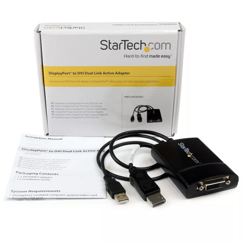 StarTech.com Adaptador ativo DisplayPort para DVI Dual Link - Conversor de vídeo adaptador DisplayPort para DVI-D 2560x1600 60Hz - DP 1.2 para monitor DVI - Alimentação USB - Ficha DP com bloqueio