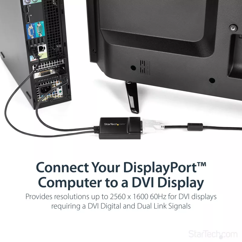 StarTech.com Adaptador ativo DisplayPort para DVI Dual Link - Conversor de vídeo adaptador DisplayPort para DVI-D 2560x1600 60Hz - DP 1.2 para monitor DVI - Alimentação USB - Ficha DP com bloqueio